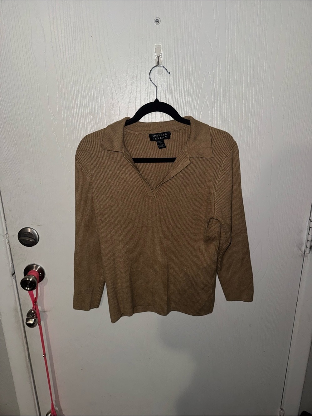 Spenser Jeremy Women’s XL Brown Ribbed Knit Collared V-Neck Sweater Top